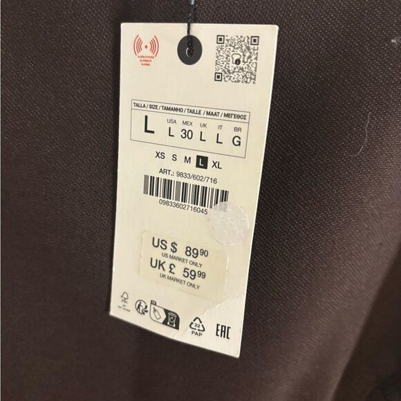 Zara Brown asymmetrical Midi Skirt size L NWT - Picture 3 of 5